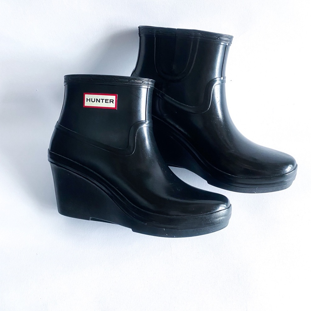 Hunter Black Rain Boots with interior wedge